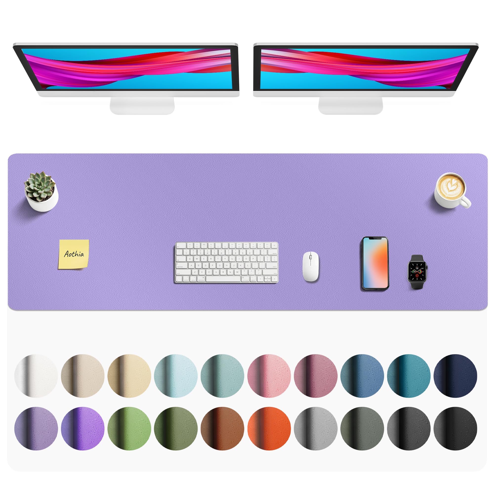 Aothia Faux Leather Desk Mat Mouse Pad, 55" x 17", Light Purple