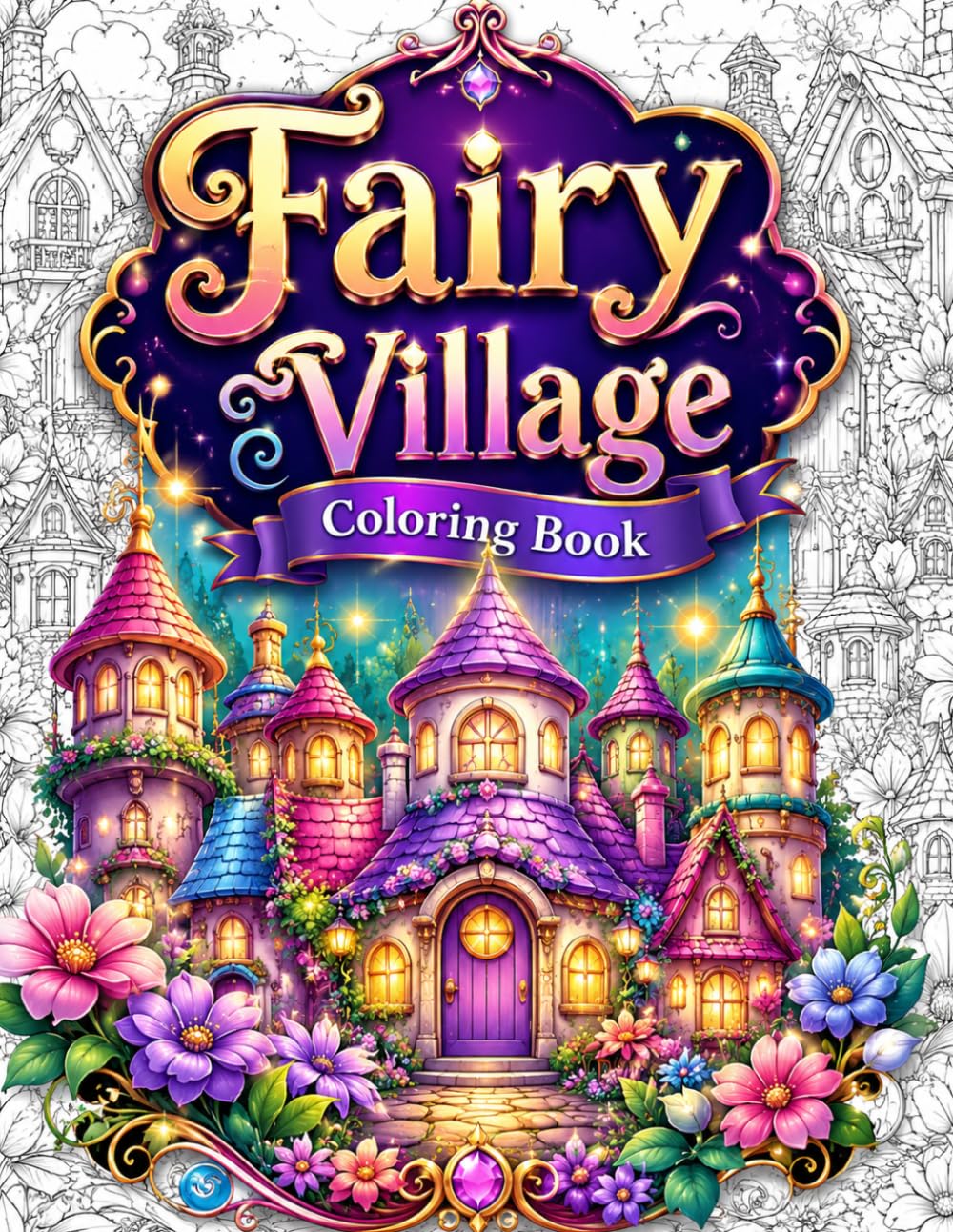Fairy Village Coloring Book: 50 Cozy Fantasy Homes, Fairy Cottages, Enchanted Villages, Magical Mushroom Houses and Dreamy Storybook Scenes for Relaxation, Stress Relief and Mindfulness