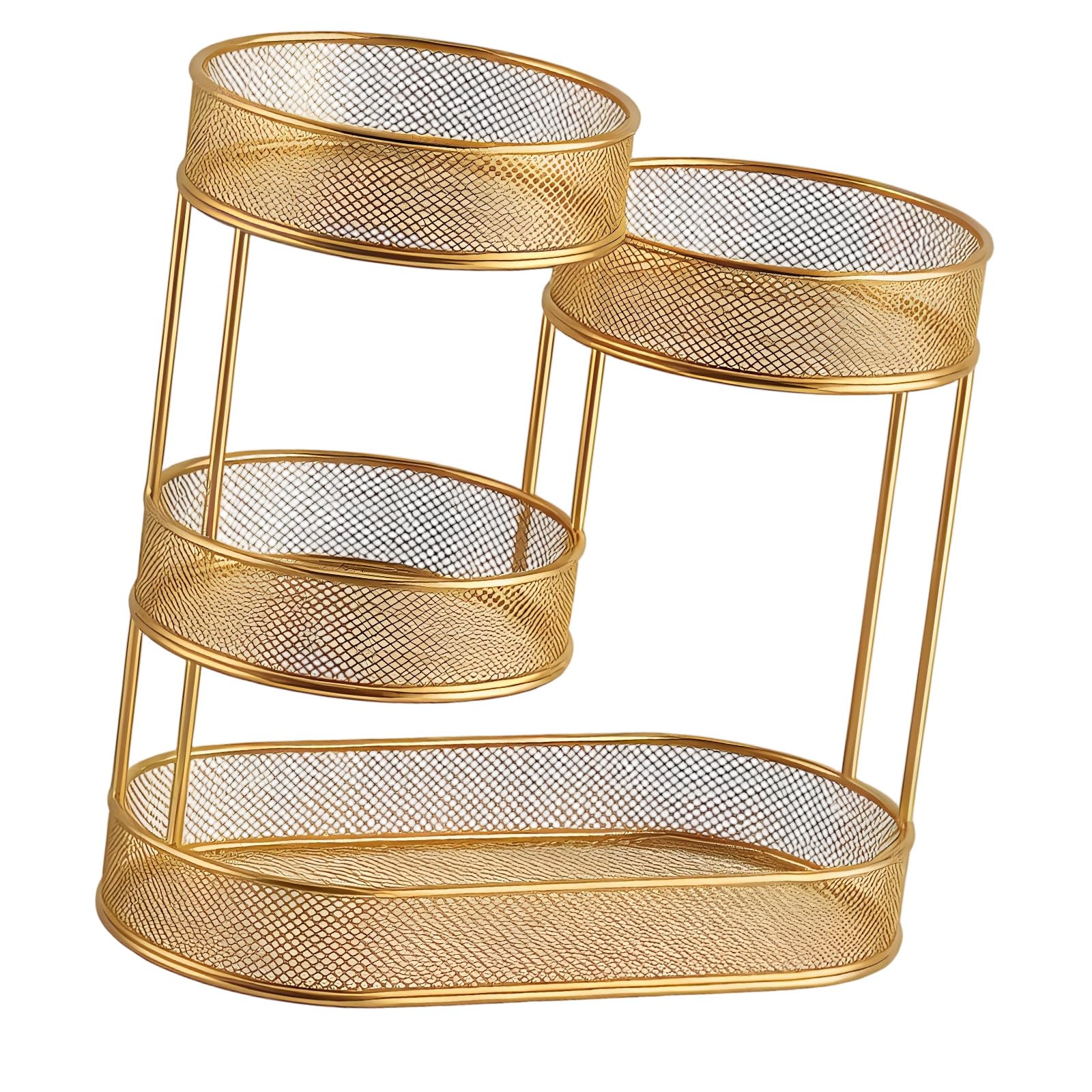 yanzunlrn 4 Tiers Tabletop Fruit and Organizer with Mesh Baskets, Coffee Table Stand for Tidy Counter Display and Serving Stacked Mesh Fruit Basket Stand Countertop Organizer Coffee Table Serving