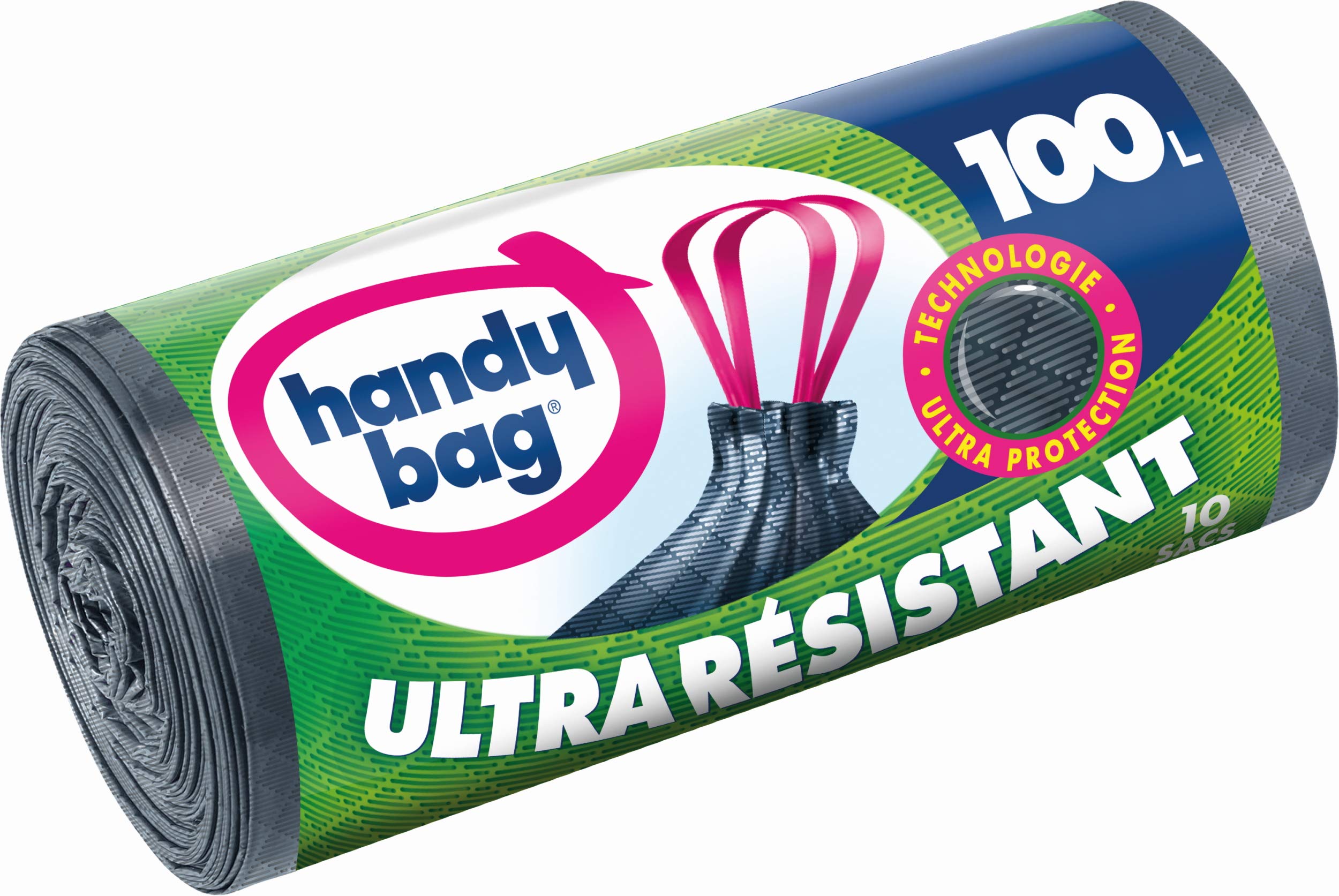Handy Bag 3 rollos de 10 bolsas de basura 100 L, asas deslizantes, ultra resistentes, antifugas, 82 x 90 cm, gris oscuro, opaco