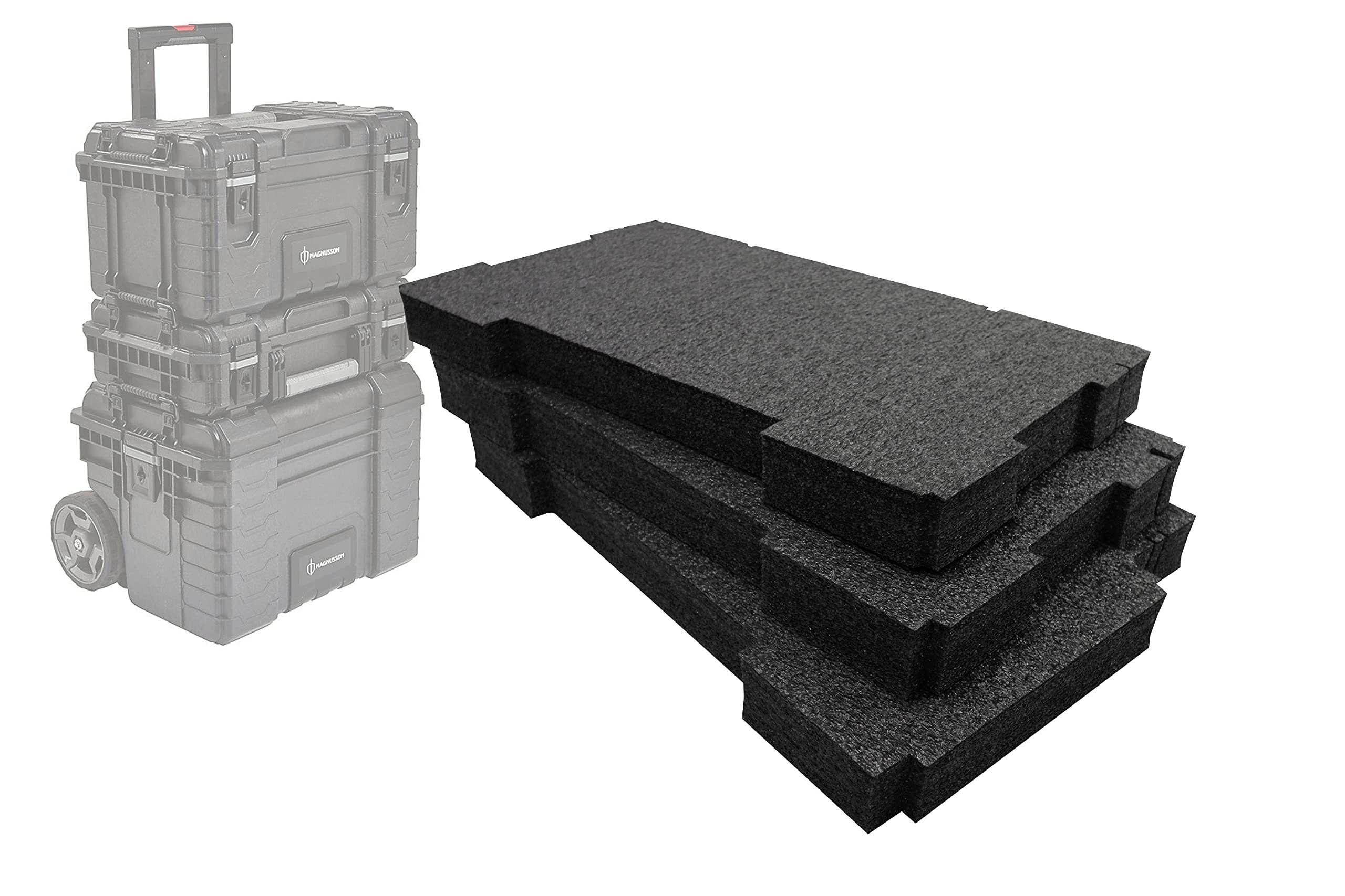 Shadow Foam Easy Peel – Foam Inserts for the Magnusson Site System – Full Stack [Black 50mm Three Pack] Top, Middle and Cart Foam Inserts for Magnusson Toolbox System | Power Tool Storage