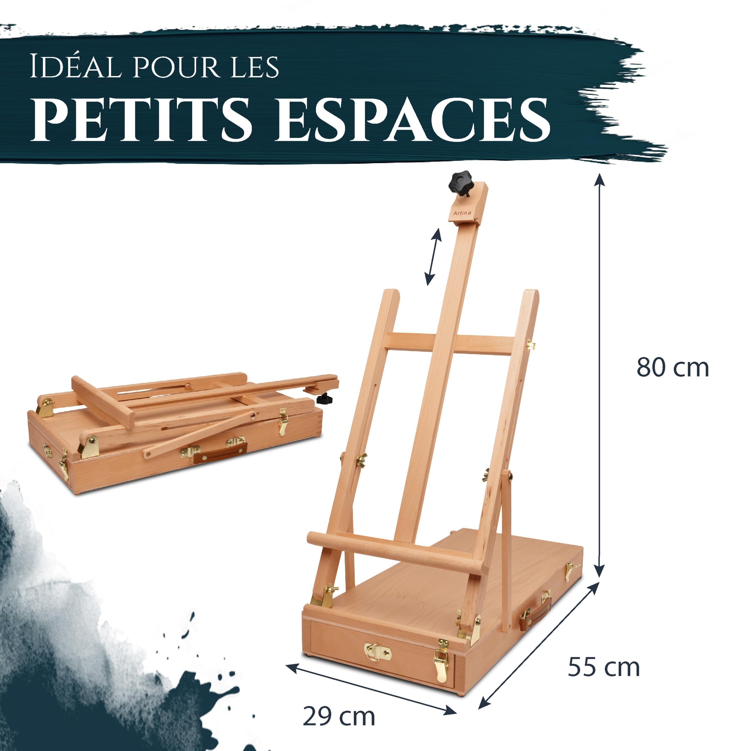 Artina coffret chevalet de table en bois de hêtre pour châssis entoilés