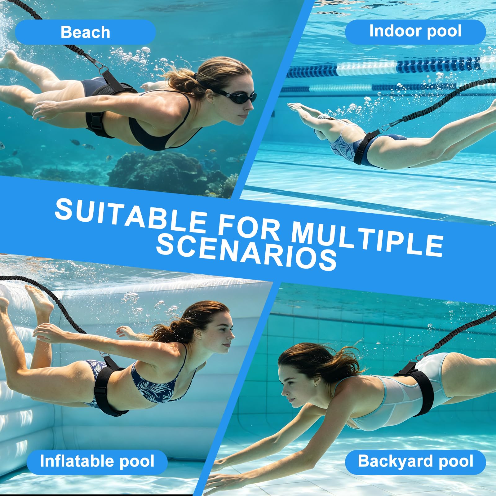 4-10M Cintura di Resistenza Regolabile, Accessorio di Piscine | Cintura da Nuoto per Piscina, Corda da Allenamento per Elastico da Nuoto, Cinture da Allenamento per la Nuotata Adulti
