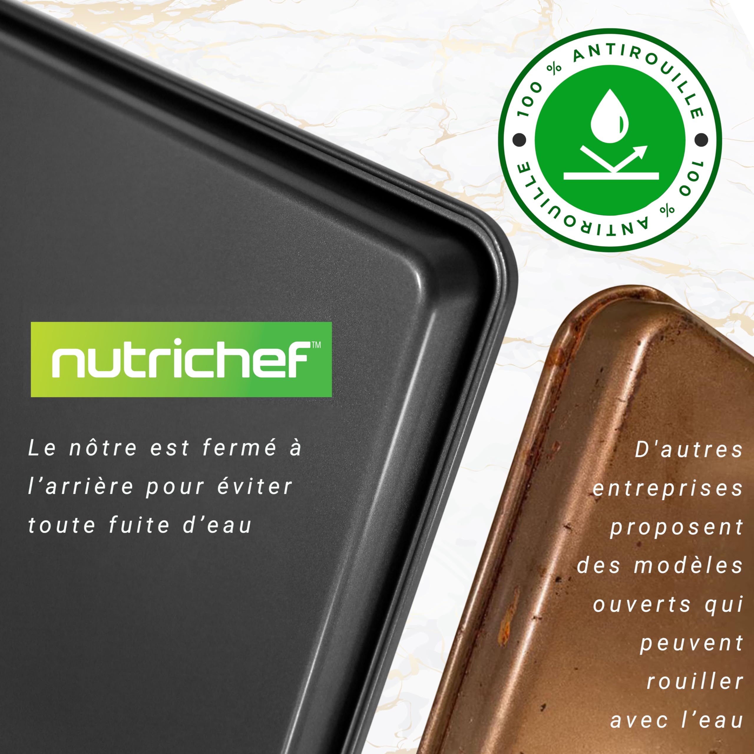 NutriChef Plaque à Biscuits Non-adhésive - Ensemble de 2 Grandes Plaques de Cuisson en Métal pour Four, Plaques de Cuisson Non-adhésive de Haute Qualité, Revêtement Métallique Noir, Sans PFOA, PFOS