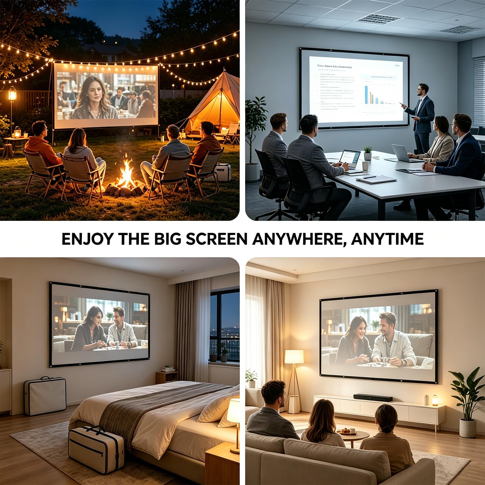 Écran De Projection, Ecran Videoprojecteur 4K Anti-Plis, 16:9 HD, Toile Videoprojecteur Portable Pliable, Ecran De Projection Double Face pour Home Cinéma, Camping en Plein Air (Blanc, 100 Pouces)