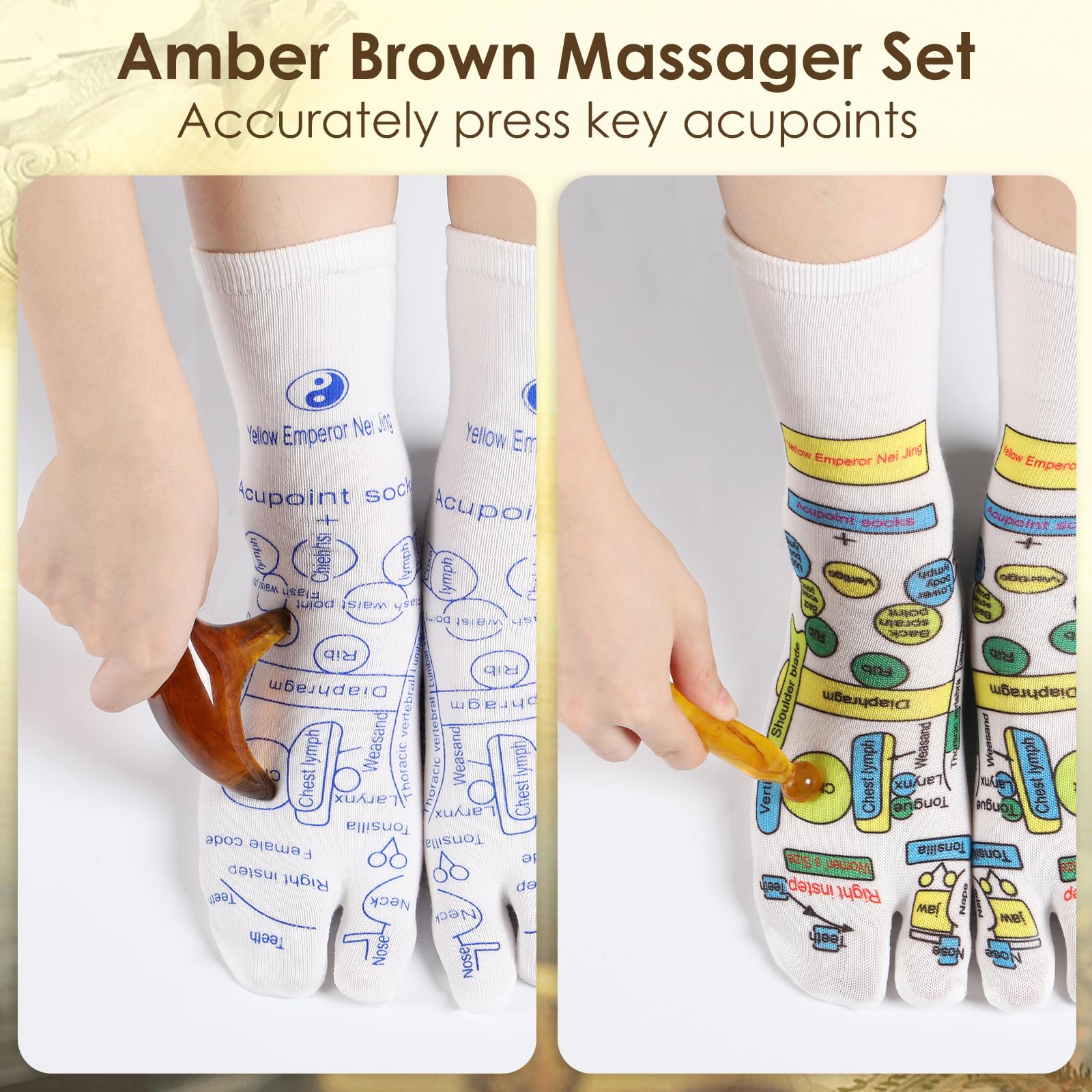 Reflexzonensocken mit Werkzeug, 2 Paar Fußmassage-Socken Akupressur | Chiro Akupunktursocken Massagewerkzeug Set Triggerpunkt Schmerzlinderung Heilmittel Akupunktur Geburtstagsgeschenk für Frauen