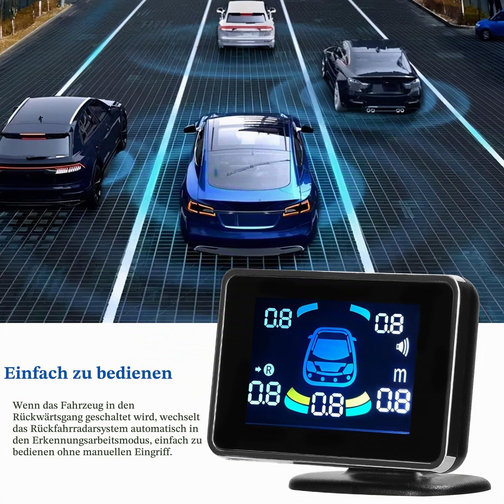 Shkalacar Einparkhilfe, Rückfahrhilfe vorne hinten mit 8 Parksensoren, Abstandserkennung, LCD Abstandsanzeige, Unterstützt akustische Warnung/Summer/Stummschaltung, Parksensor für 12V Fahrzeugen,Grau