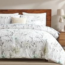 Bedorm 100% Cotton Comforter Set Floral King Bedding Set 3 Pcs Sketch Flower Botanical Comforter Ultra Soft Cozy & Breathable Vintage Bedroom Comforter