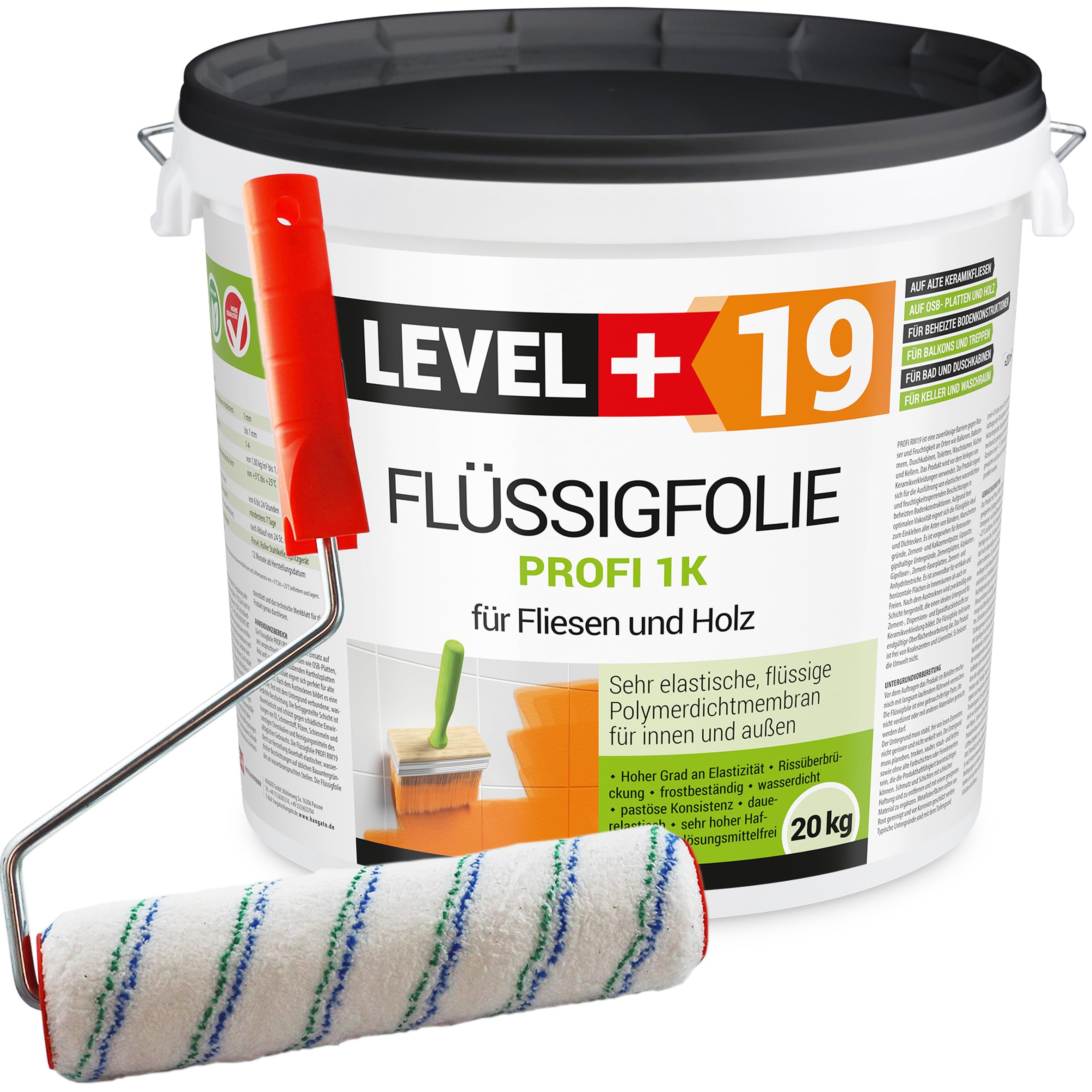 Level + 19 Flüssigfolie Dichtfolie für Bad, Dusche, Balkon, Terrasse 20 kg