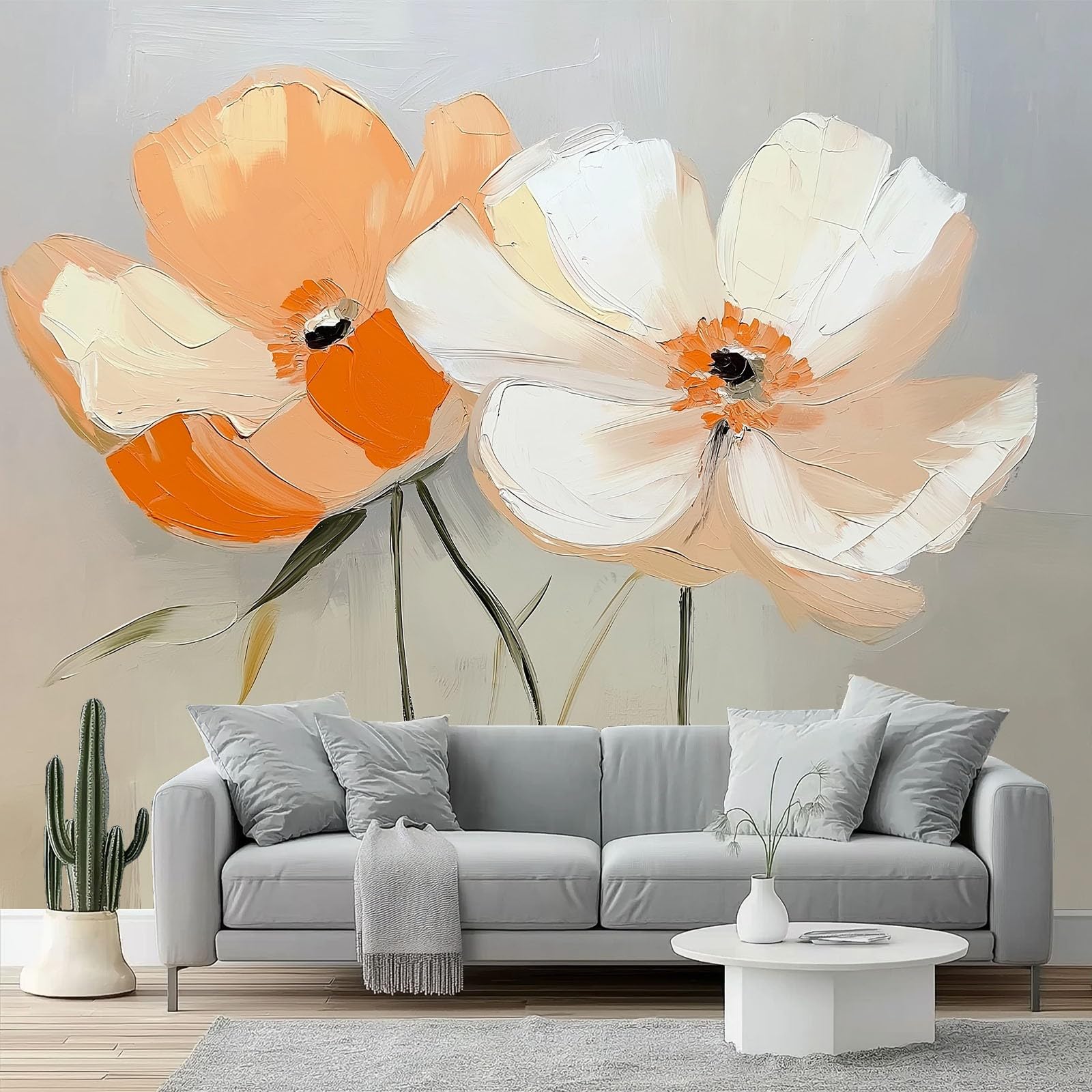 Papier Peint 3D 200x140 cm Fleurs Style Peinture à l'Huile Intissé