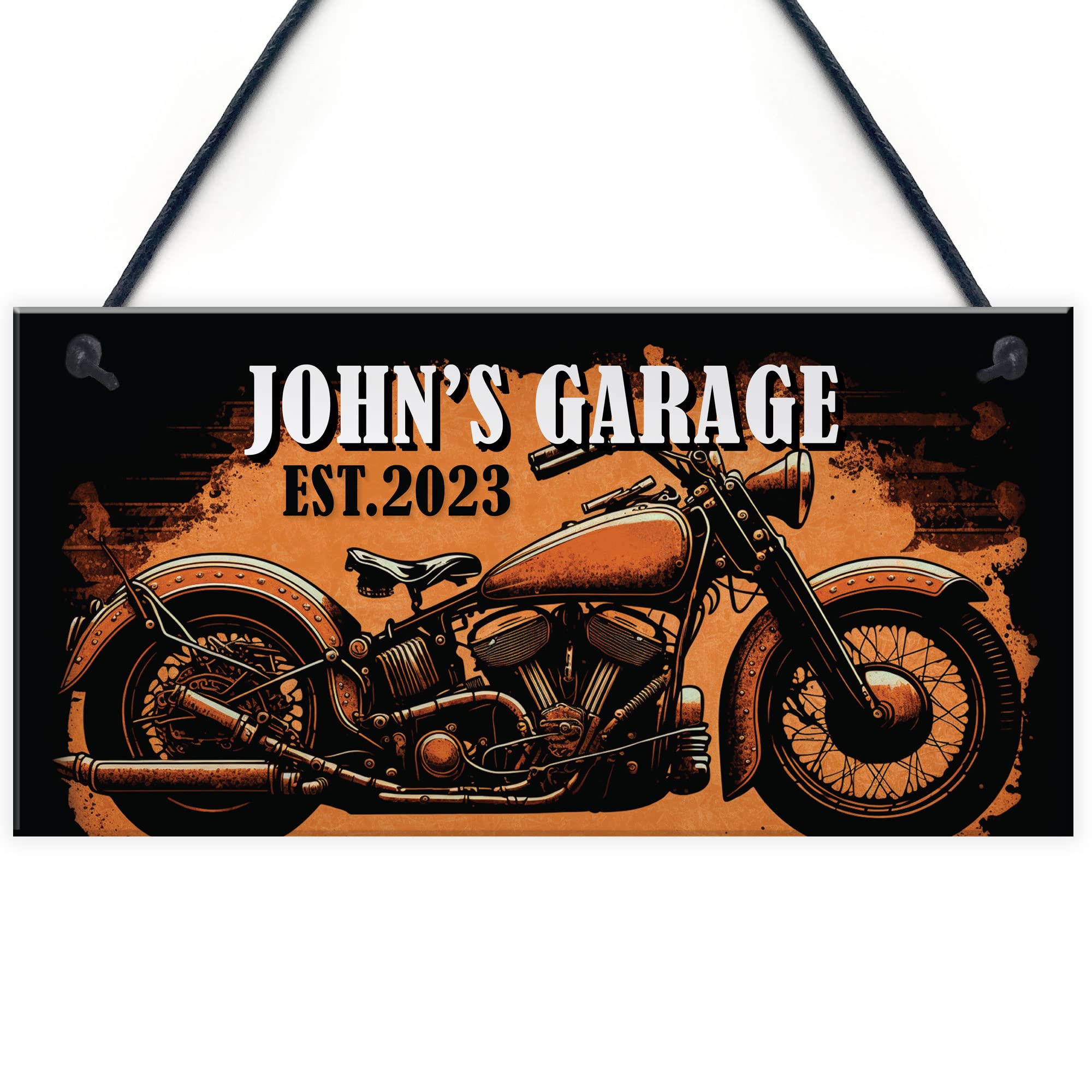 Red Ocean PERSONALISED Motorcycle Garage Sign - Customised Man Cave, Garage Hanging Novelty Wall Decor - Perfect for Bikers, Riders, and Motorcycle Enthusiasts