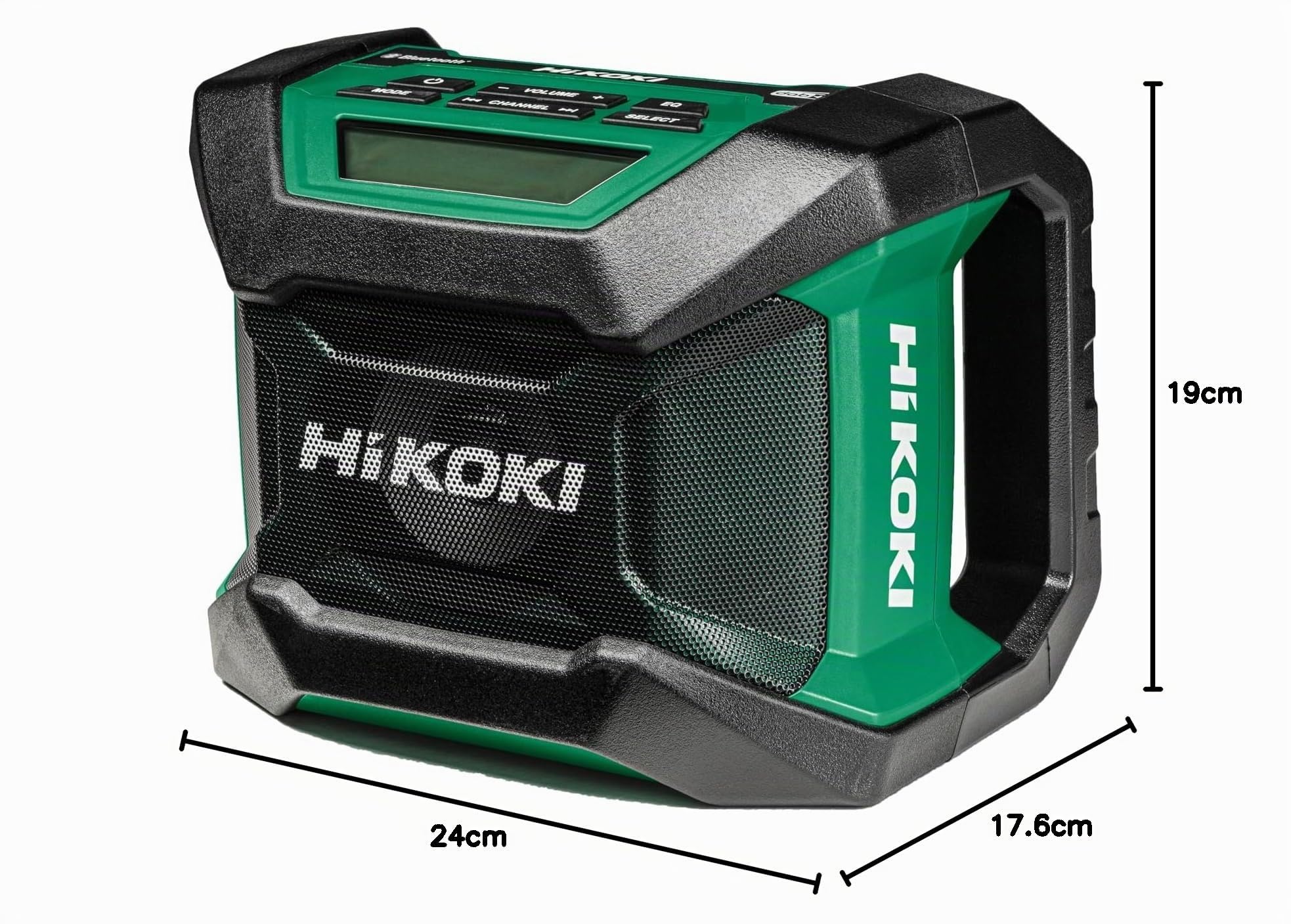 HiKOKI Radio de Obra a batería – 18 V – Bluetooth y Dab+/FM, Carcasa Robusta, Alto Volumen, Sonido Claro, Funcionamiento con Cable Posible, Pantalla con retroiluminación – con Adaptador de Corriente