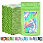 JETMORE 300 Pcs Mylar Bags, Smell Proof Bags Foil Pouch, Holographic Resealable Bags for Small Business, Candy Sample Jewelry Bag Sealable Packaging for Party Favor Food Storage (5.5x7.9in-Green)