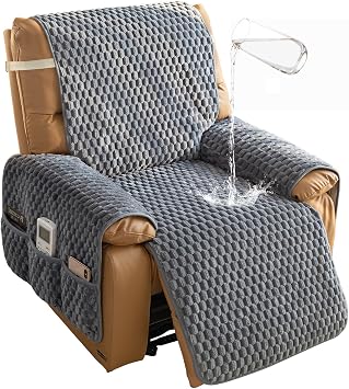 Waterproof Recliner Chair Covers Armchair, Lazy Boy Recliner Covers Washable, Warm, Thick, Non-Slip Furniture Protector for DogsDark Grey, 23"