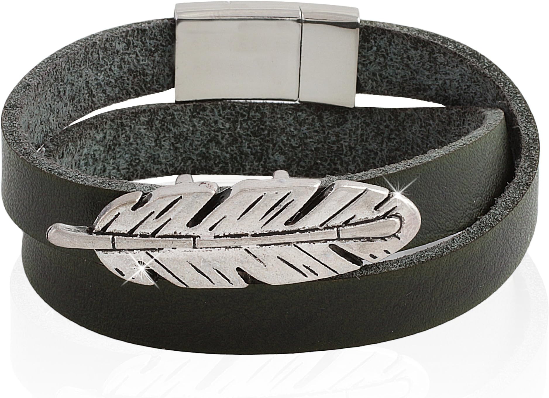 PU Leather Wrap Bracelet with Feather Charm.