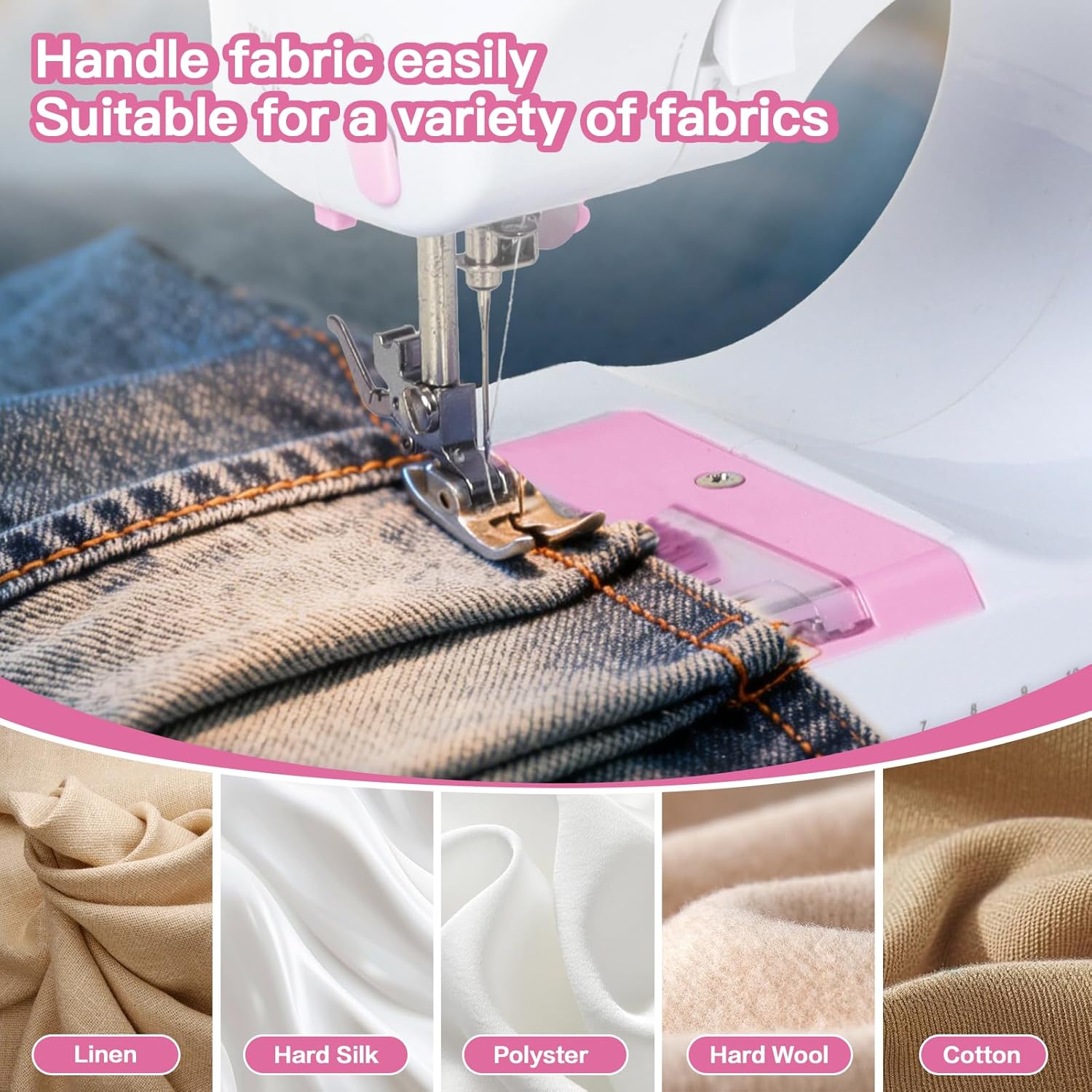 Tidjani Sewing Machine for Beginners, Mini Sewing Machine with Extension Table, 6 Replaceable Presser Feet, Portable Sewing Kit, Equip 12 Stitches, Suitable for Kids, Adults Beginners(Pink)