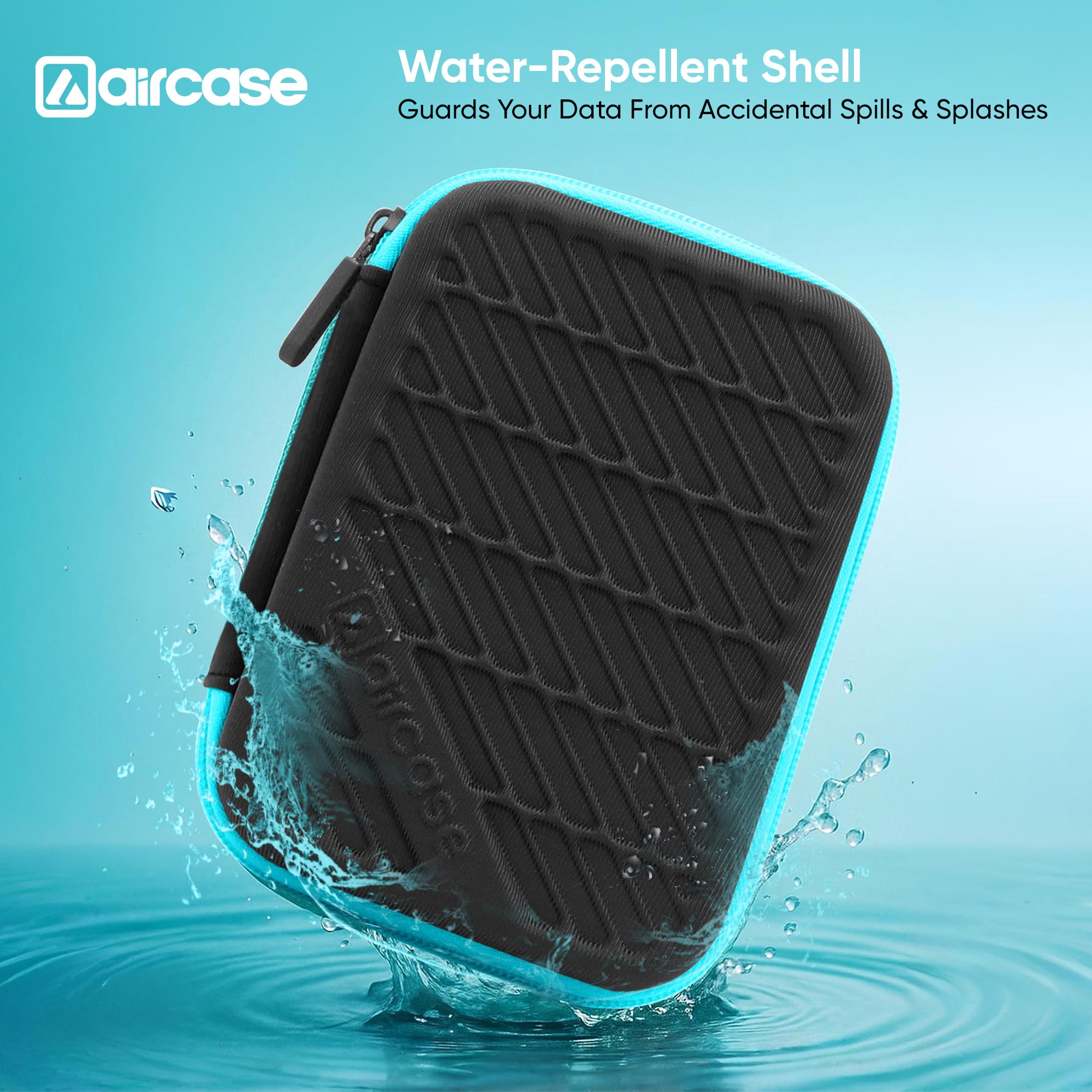 AirCase Hard Disk Cover Case 2.5 Inch HDD SSD - Double Padded EVA Hardshell | Fits 2 Drives | Mesh Pocket for USB Cable, Earphone, Charger | Travel Organiser (Black) — Amazon image 3