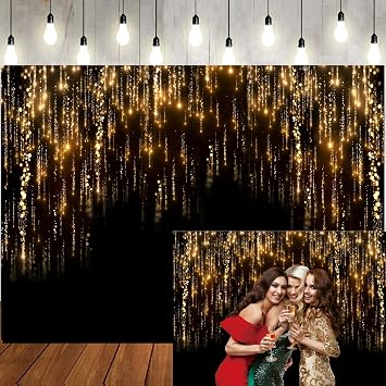8x6ft Black and Gold Backdrop Golden Spots Photoshoop Backdrop Vintage Astract Background for Family Birthday Party Newborn Studio Props 242
