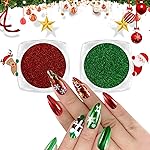 Allstarry Chrome Nail Powder - 2 Colors Red & Green Metallic Effect Mirror Glitter Powder Pigment Sparkling Holographic Manicure Magic Glitter Dust Kit for Christmas Nail Decoration