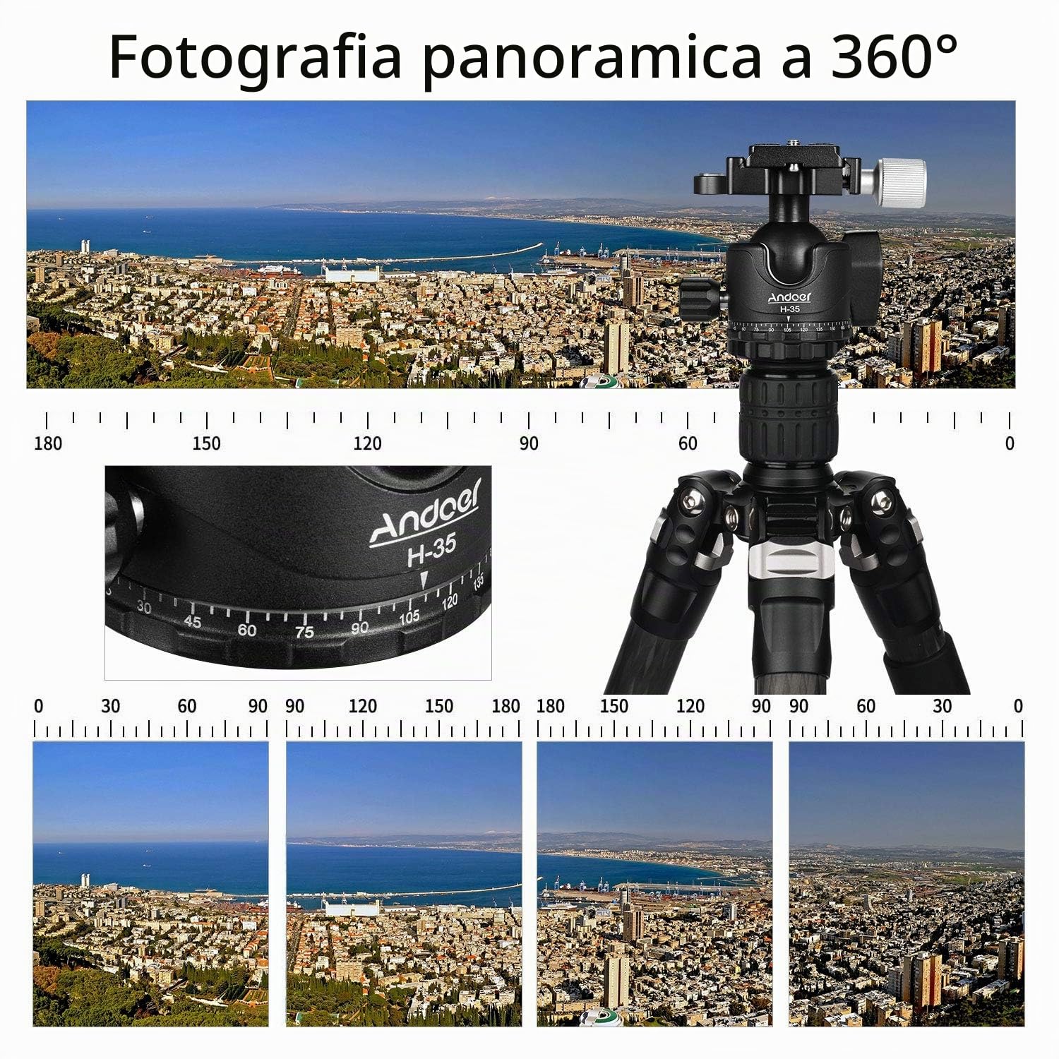 Testa a Sfera Basso Profilo, Andoer H-35 Testa per Cavalletto Girevole a 360 gradi per Monopiede e Treppiede della Fotocamere, Lega di alluminio, Max carico 15 kg con borsa per il trasporto