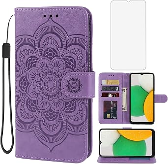 Case for Galaxy A03 Core Case, Samsung A03 Core SM-A032F Wallet Case with Tempered Glass Screen Protector, Leather Flip Credit Card Holder Stand Phone Cover for Samsung Galaxy A03 Core Purple