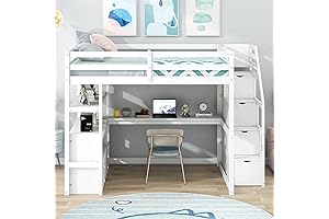 Harper & Bright Designs Wood Bunk Bed with Desk and Storage, Full...