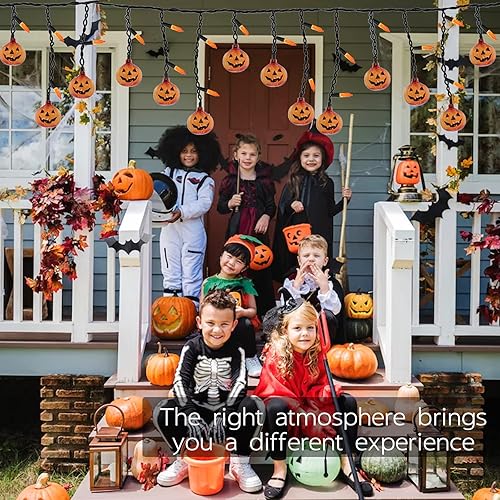 Miniatura 4 de Luces de otoño y Halloween enchufables de 7 pies de largo, 25 unidades, mini cortina de luces con 10 unidades de Halloween, farol Jack O Lantern,