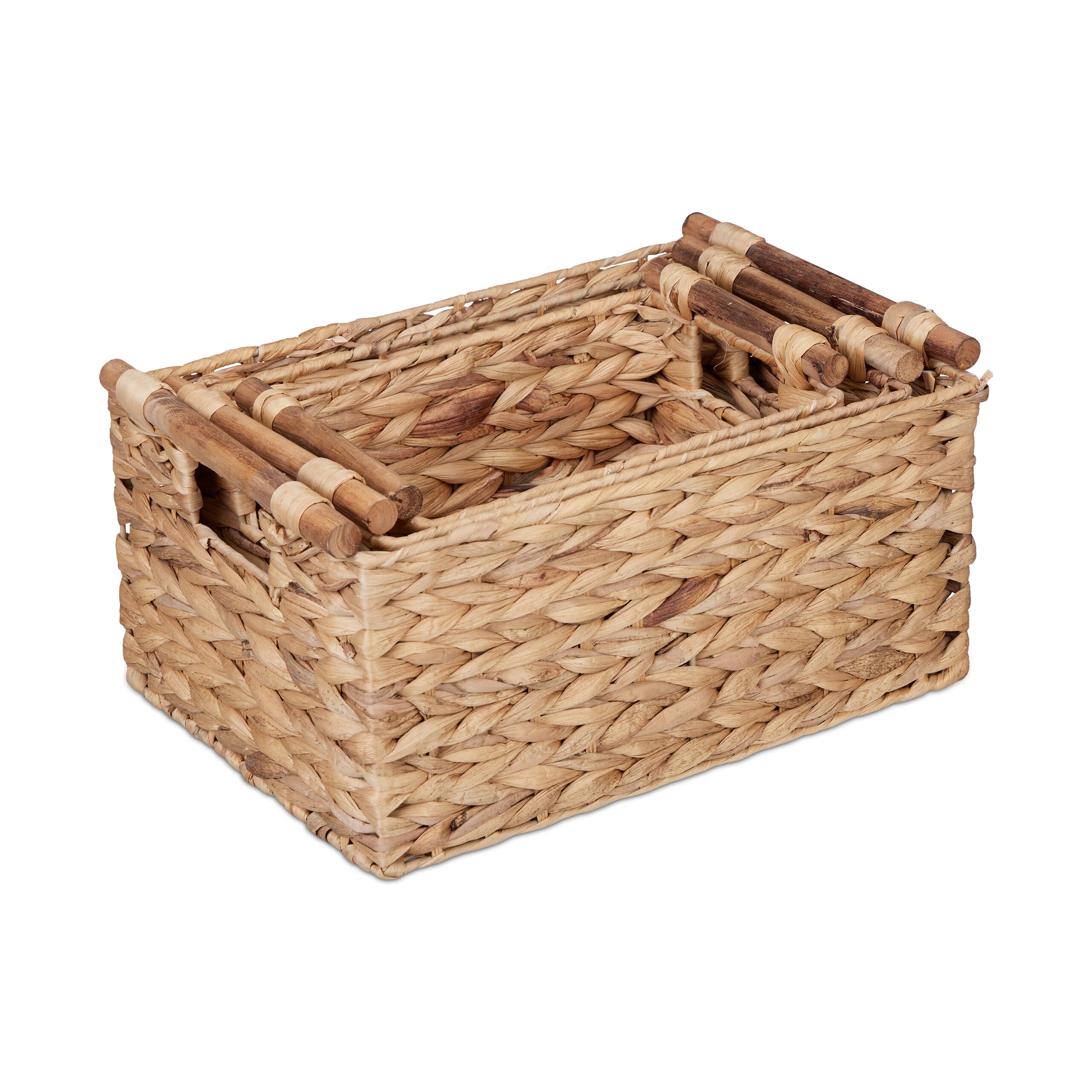 Relaxdays Set 3 Cestas Almacenaje, Jacinto de Agua, Cajas Almacenamiento Cuadradas 3 Tamaños, Organizador Baño, Natural