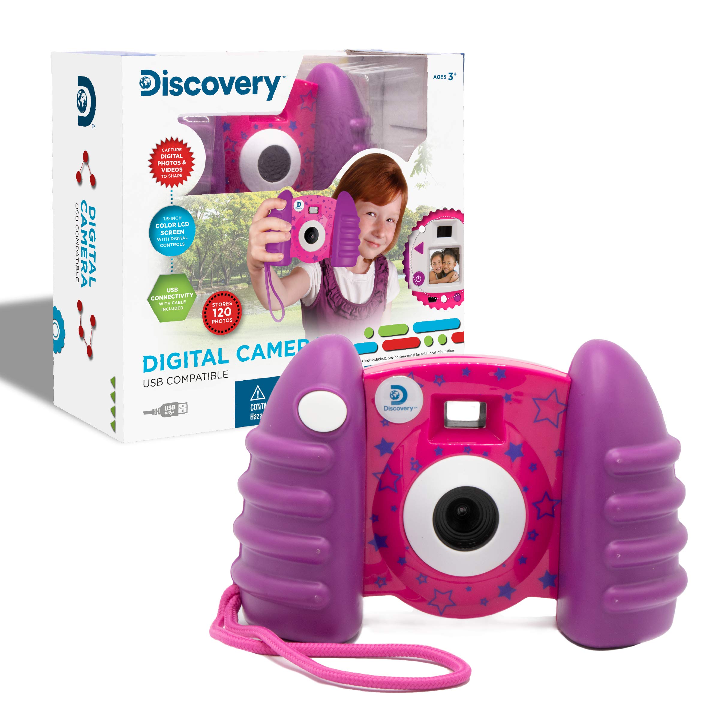 Discovery Kids Digital Camera with 1.5" Color LCD Screen & 16 MB Storage, Record Videos, USB Compatible, Purple/Pink