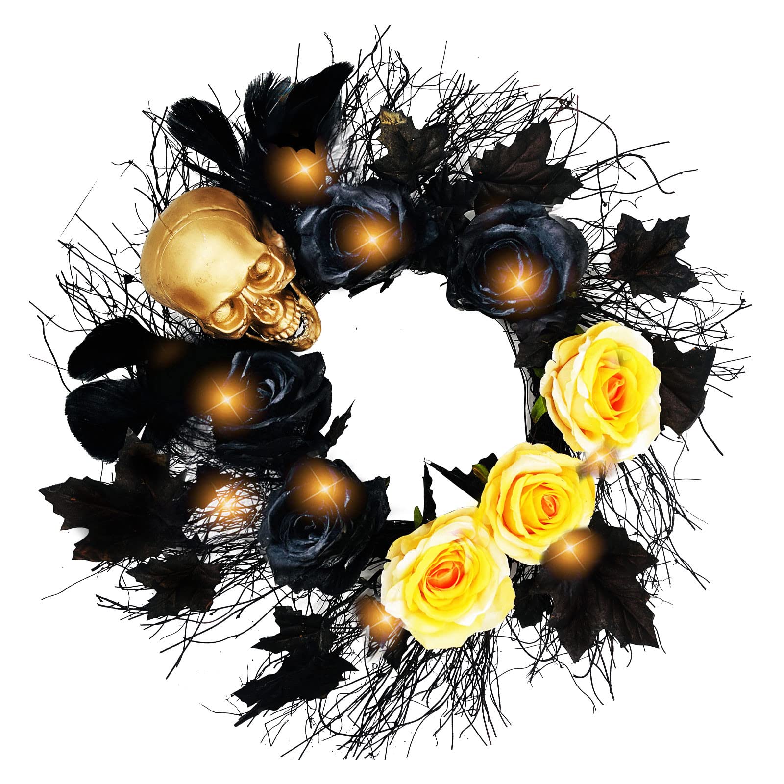 18 Wire Wreath Frame Halloween Garland Door Decorations Party Home Decorations Front Door Garland Wall Decor with Lamp 24 Inch Christmas Wreaths for Front Door