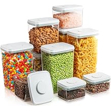 Airtight Food Storage Containers with Lids 10 PCS Pop Containers for Kitchen Pantry Organization BPA-Free Stackable Clear Pantry Storage Set with Measuring Scales for Cereal Flour Sugar Pasta Snacks