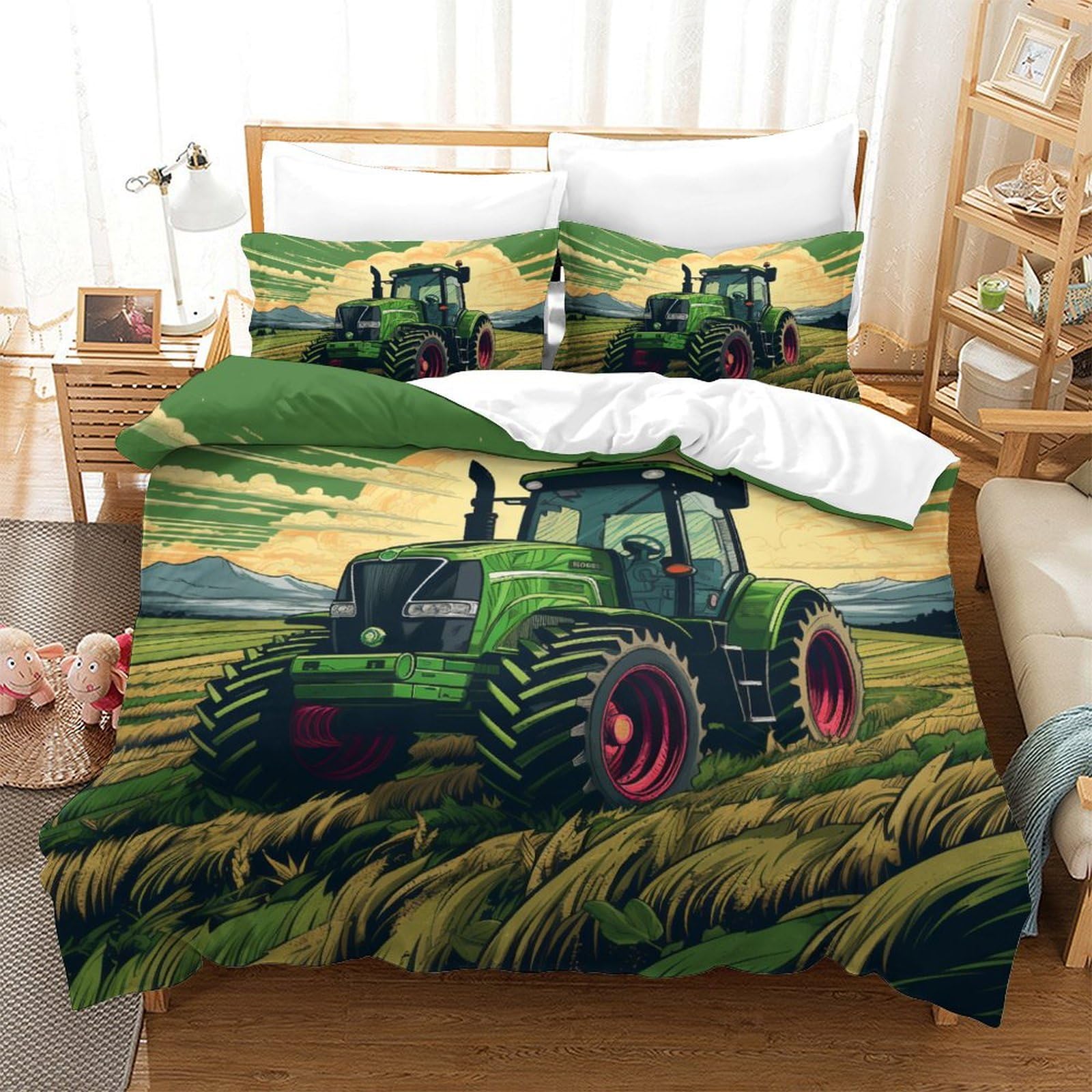 Housse de couette tracteur 3D super douce et respirante, parure de lit microfibre grand confort