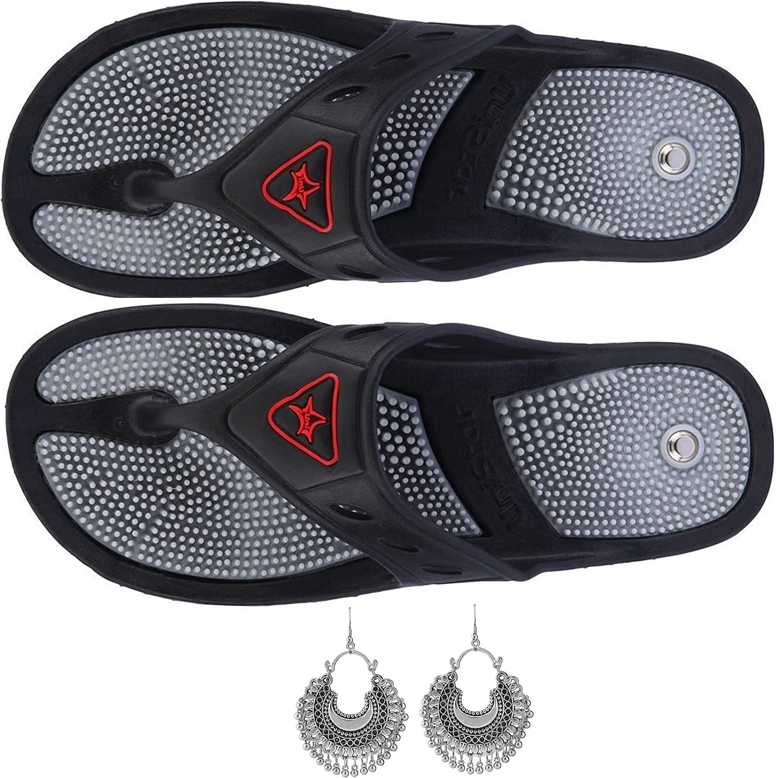 Acupressure Slippers Sandals (Unisex) for Pain Relief & Total Health Care (GH-01-BLACK-SIZE-10)