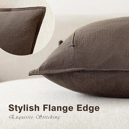 Miniatura 3 de Foindtower - Paquete de 2 fundas de cojín decorativas de lino unicolor, fundas de almohada de acento suave, estilo bohemio, rústico y neutral, para