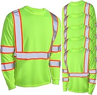 Vista 1 de Paquete de 6 camisetas de manga larga de seguridad, clase 3 de alta visibilidad con tiras reflectantes para trabajo topógrafo construcción