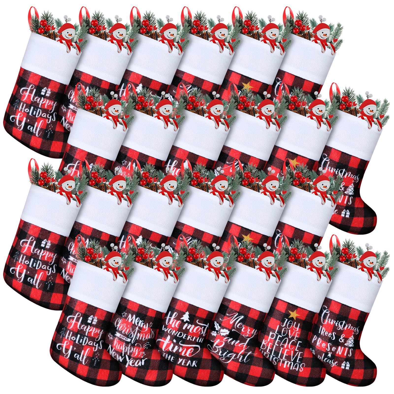 Skylety Chaussettes de Noël classiques en vrac avec revers en peluche pour décoration de fête de Noël (rouge et noir, mot)