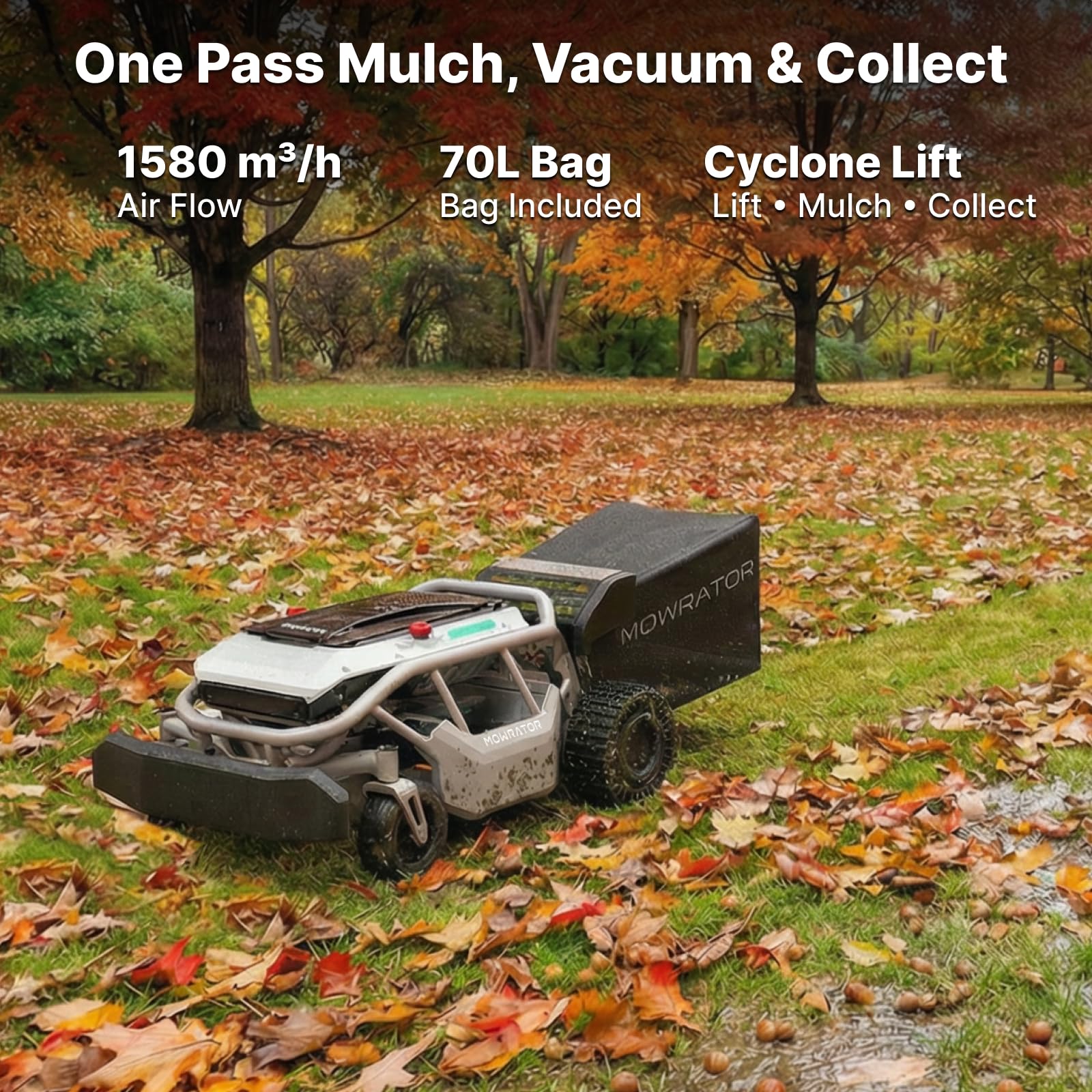 Mowrator S1 2WD 12Ah Ferngesteuerter Rasenmäher mit verformbaren Reifen, Steigungen bis 45% (24°), 53 cm Stahlmesser inkl. Schneid- & Mulchmesser, Schnitthöhe 4,5–11,6 cm, bis zu 3.000 m² Fläche