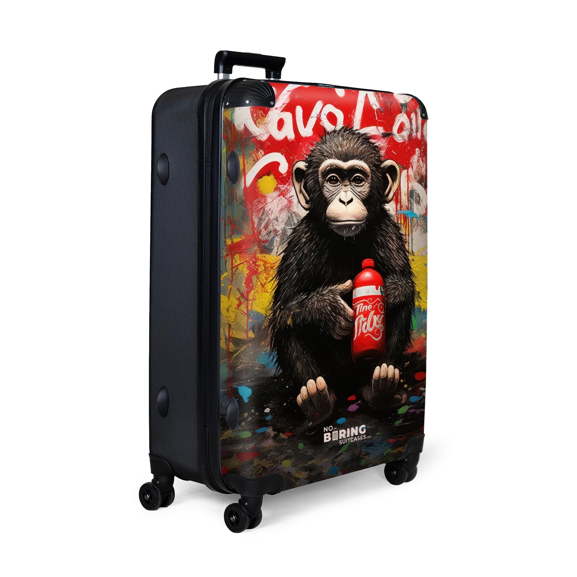 NoBoringSuitcases.com® Koffer XL Groß 77x51.5x28 cm Hartschale Reisekoffer 4 Rollen Leicht Koffer Trolley Hartschalenkoffer Graffiti - AFFE - Cola