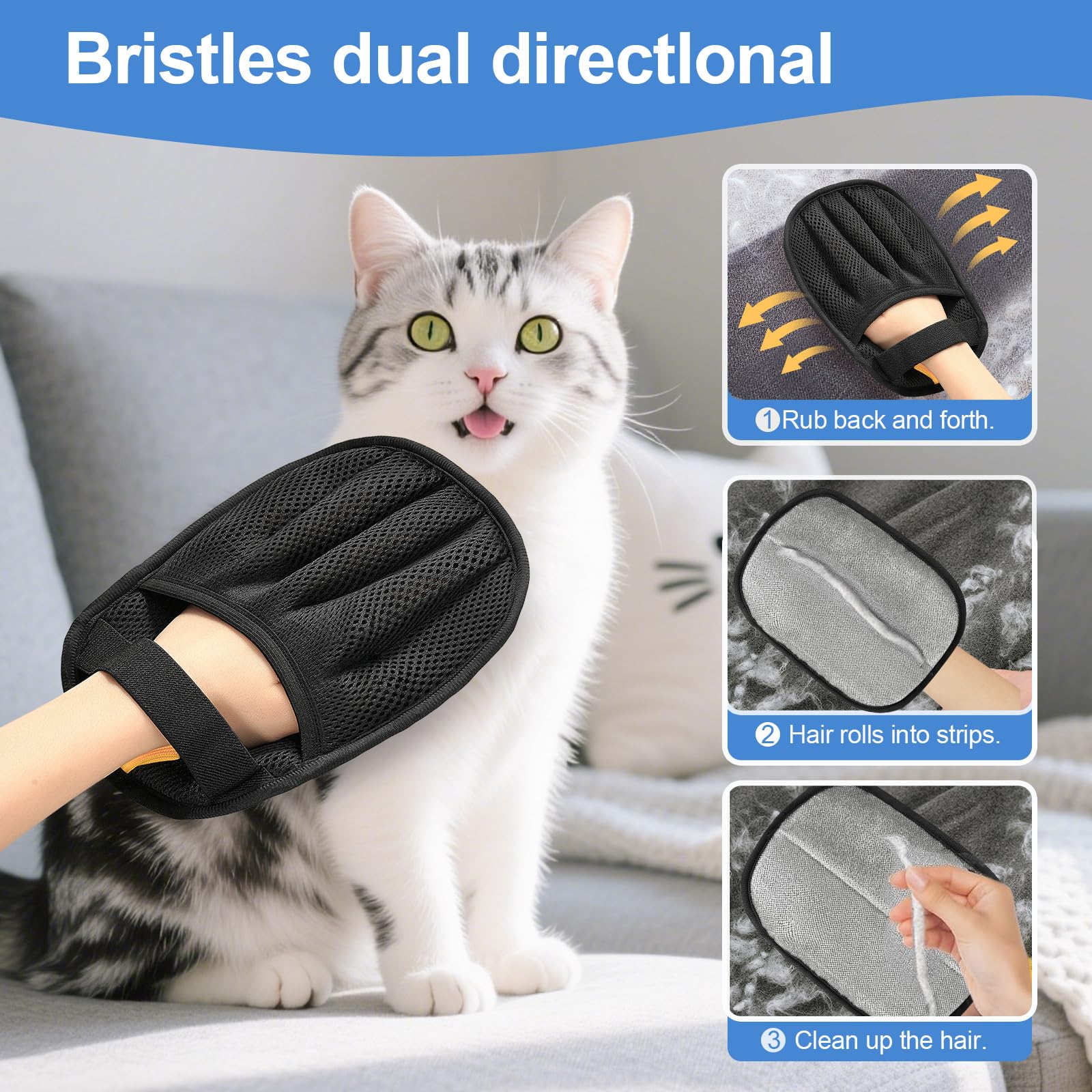 Pet Hair Removal Glove for Cats & Dogs, Upgraded Five-Finger Electrostatic Pet Hair Glove, Reusable Magic Brush Pet Hair Remover Tool for Laundry, Couch, Carpet, Car Seat - image 3