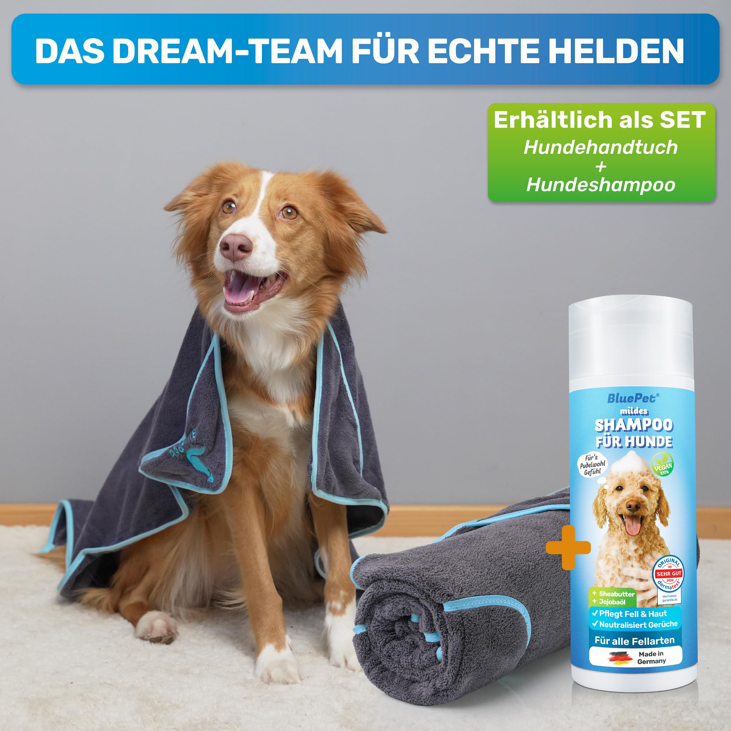 BluePet Hundehandtuch 100x60cm - Extra Saugfähig & Schnell Trocknend - Handtuch für kleine & große Hunde, Als Badetuch Mikrofaserhandtuch & Hundehandtücher (2X Hundehandtuch)