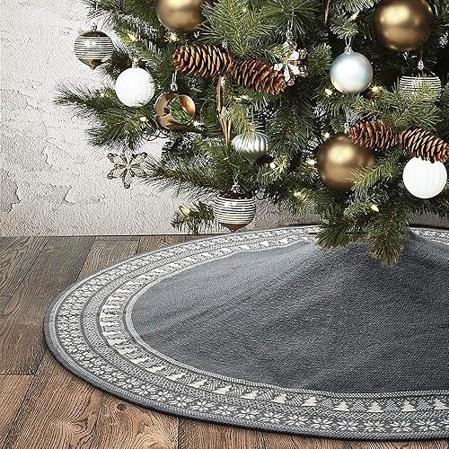Dremisland Falda de árbol de Navidad, copo de nieve de punto y patrón de árbol de Navidad, hilo grueso y pesado para una decoración cálida de