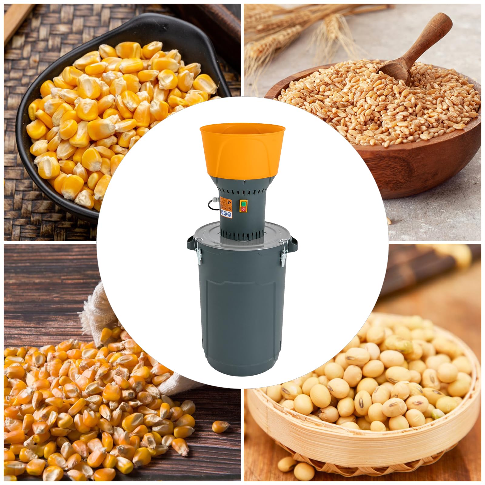 Macina per cereali elettrico, 1300 W, 60 l, smerigliatrice professionale per agricoltura con 5 setacci elettrici, per caffè, noci, spezie