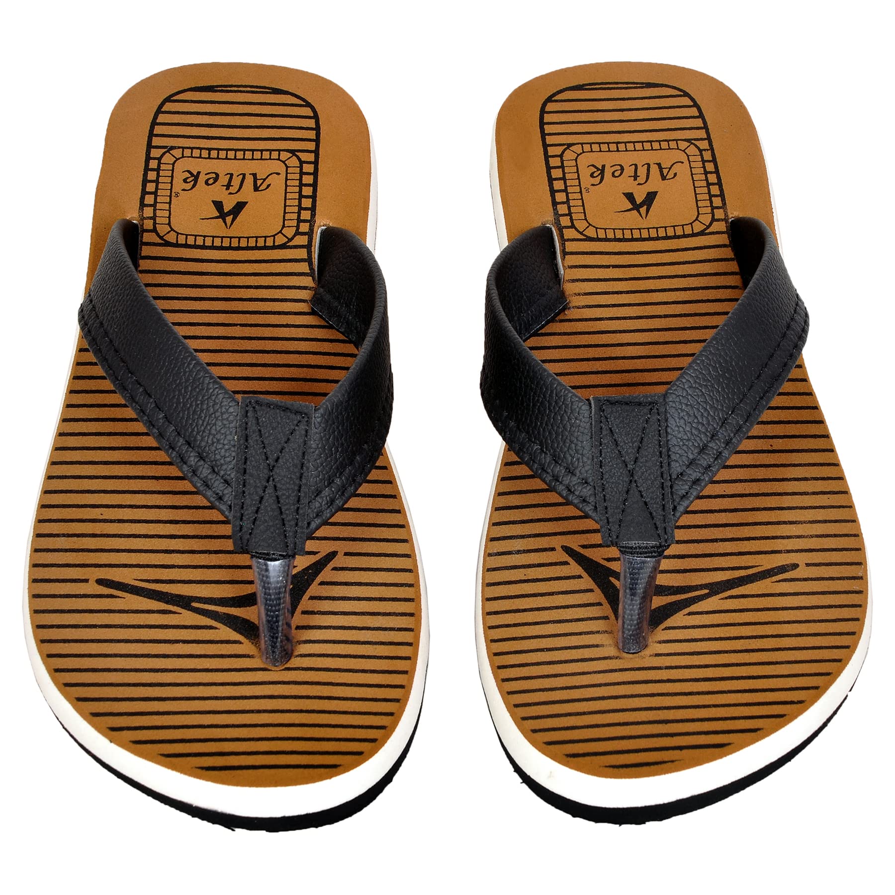 ALTEK Flip-Flops for Men | Rubber Flat Sole Slippers with Anti-skid Design | Comfortable Chappals for Daily Home Use Durable | Slip-on Open Toe Design (Code : 14215, Brown)