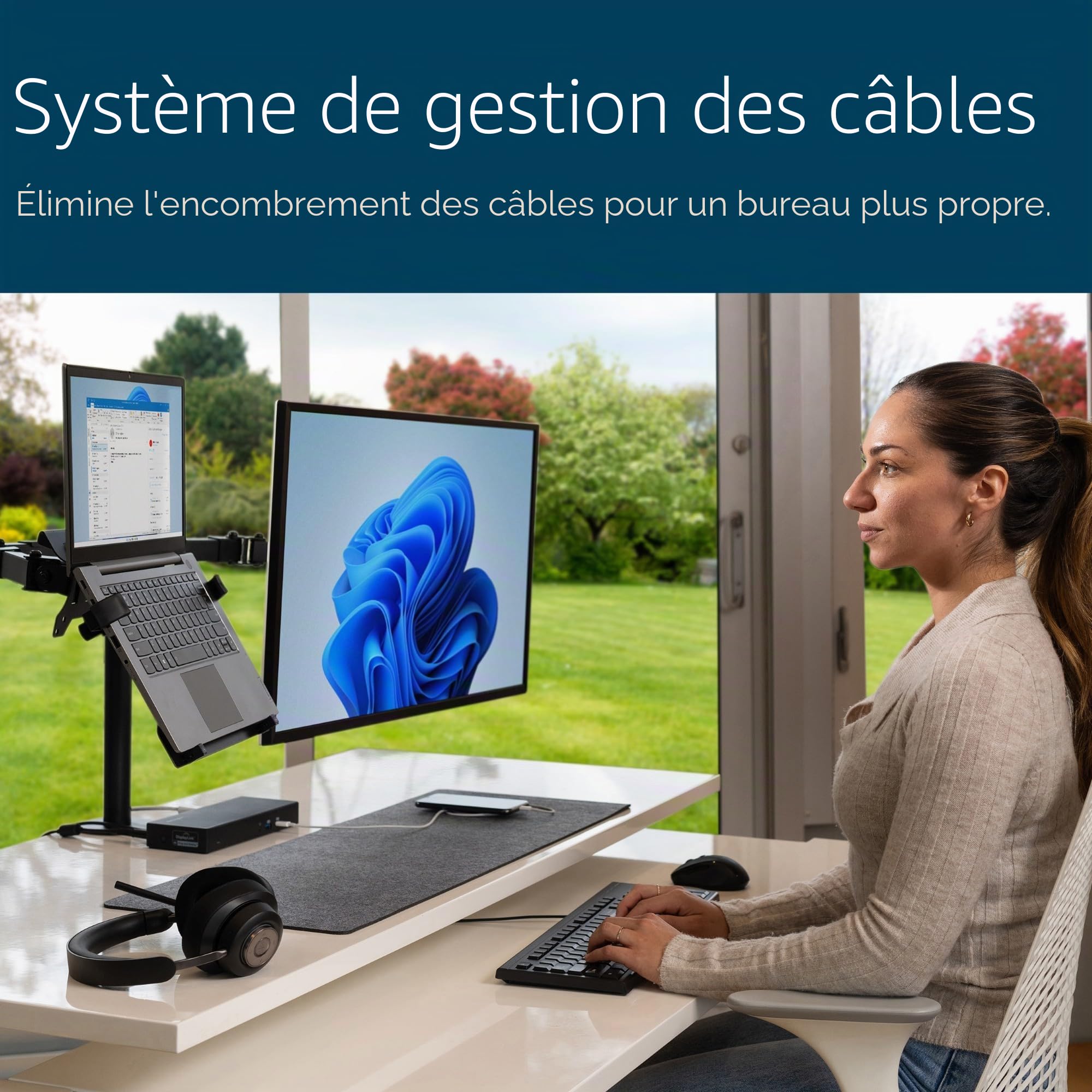 Kensington Bras pour Écran - Support Extensible pour 2 Écrans avec Ajustement de la Hauteur SmartFit Ergonomique pour Écran de PC jusqu'à 32" (K55409WW) Noir