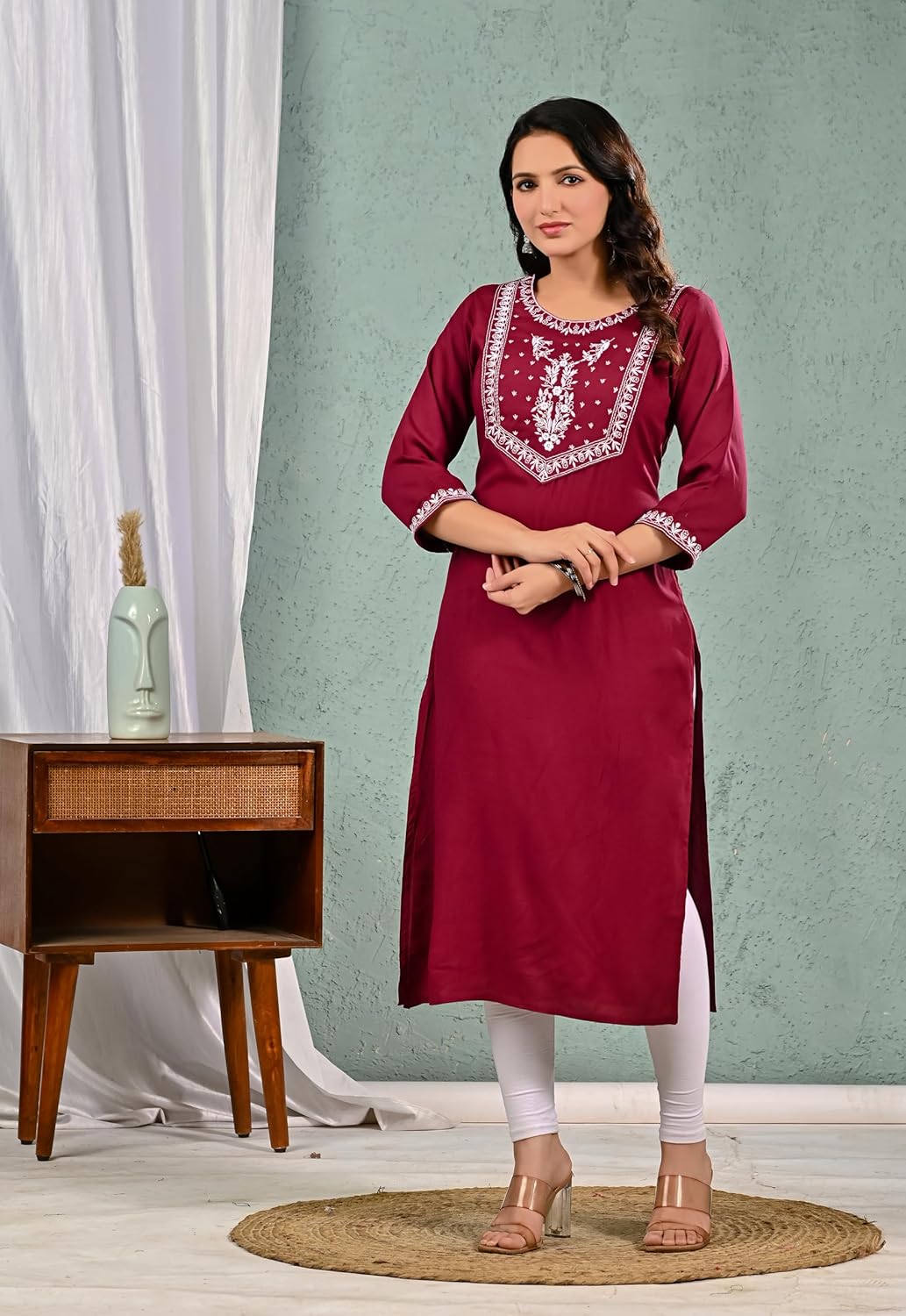 Ramkudi Womens Rayon Embroidered Kurti – Solid Indian Style Kurta for Girls | Comfortable Daily Wear Kurtis - Image 3