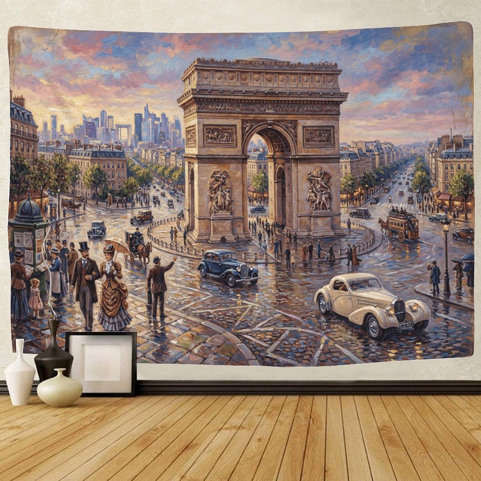 GPMNBCXZK Arc De Triomphe 3D Print Tapestry for Bedroom Wall Hanging Decor Impressionist Tapestries Poster Curtain Bedroom Dorm 130cmx150cm