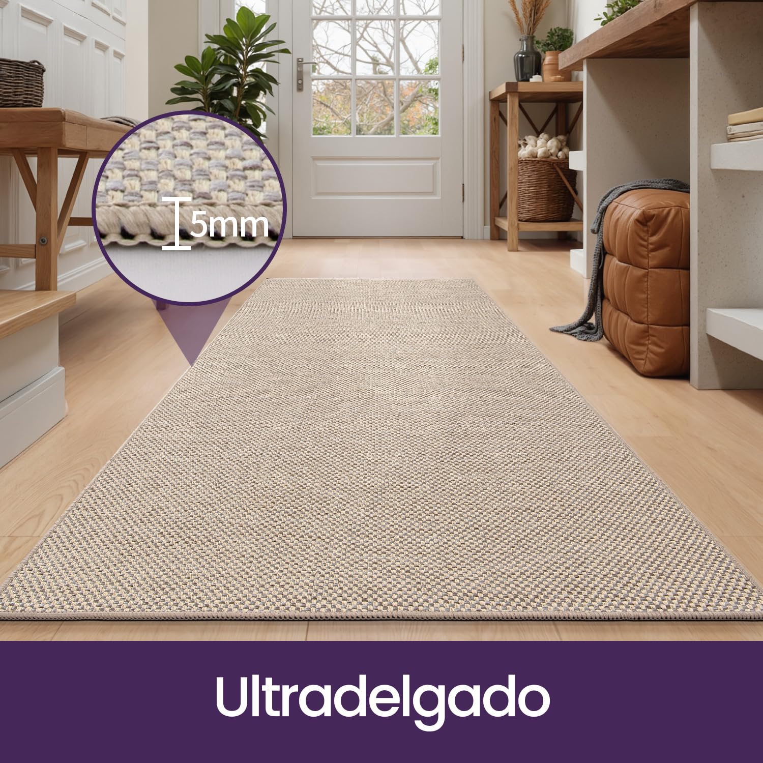 DEXI Alfombra Pasillo 43 x 150 cm, Alfombras Cocina Antideslizante Lavable, Absorbente Tapete Corredor para Puerta Interior, Lavadero, Comedor, Beige