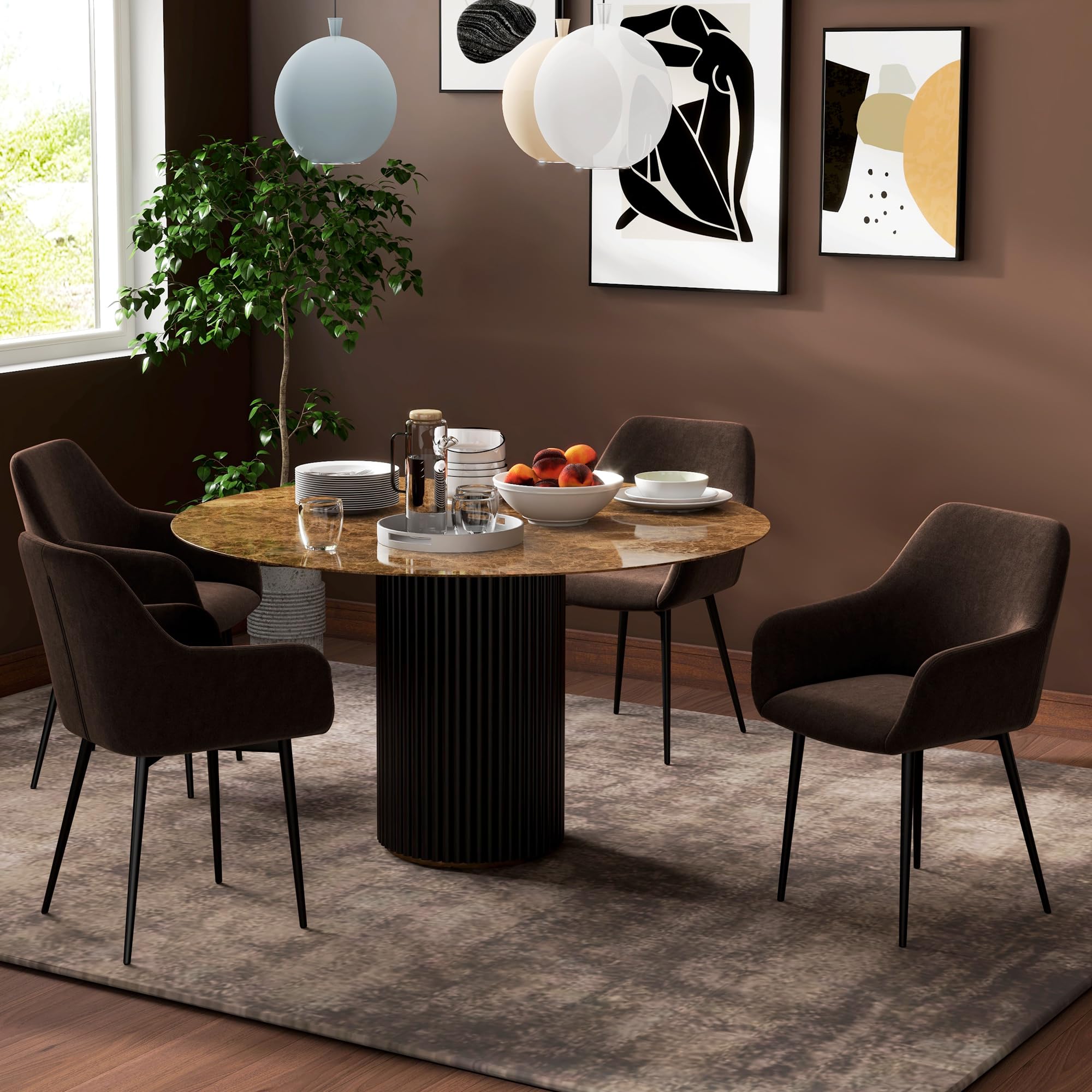 HOMCOM Set 2 Sedie Sala da Pranzo Imbottite in Stile Nordico, Sedie Cucina in Tessuto, Poltrona Imbottita con Braccioli e Gambe in Acciaio per Soggiorno, 54x57x80 cm, Marrone