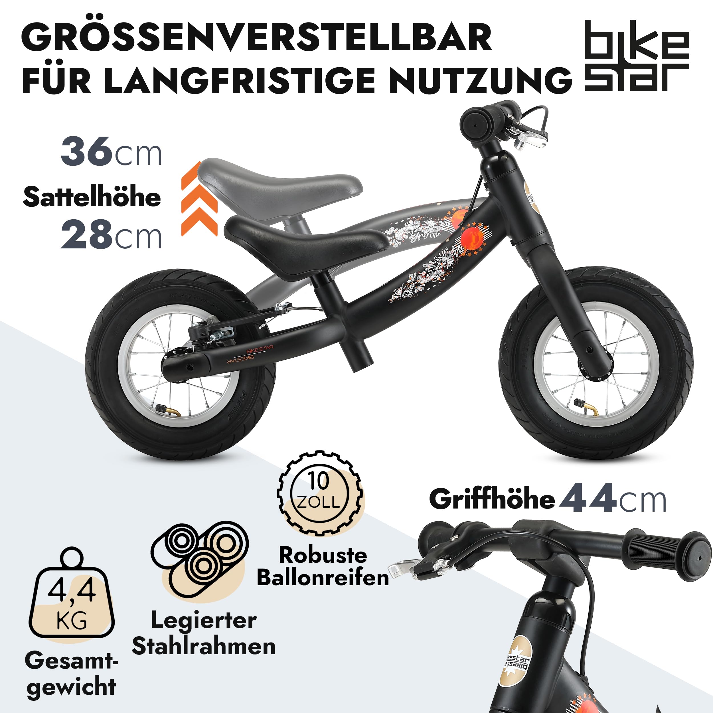 BIKESTAR Kinder Laufrad Lauflernrad Kinderrad für Jungen und Mädchen ab 2-3 Jahre | 10 Zoll Sport Kinderlaufrad | Risikofrei Testen