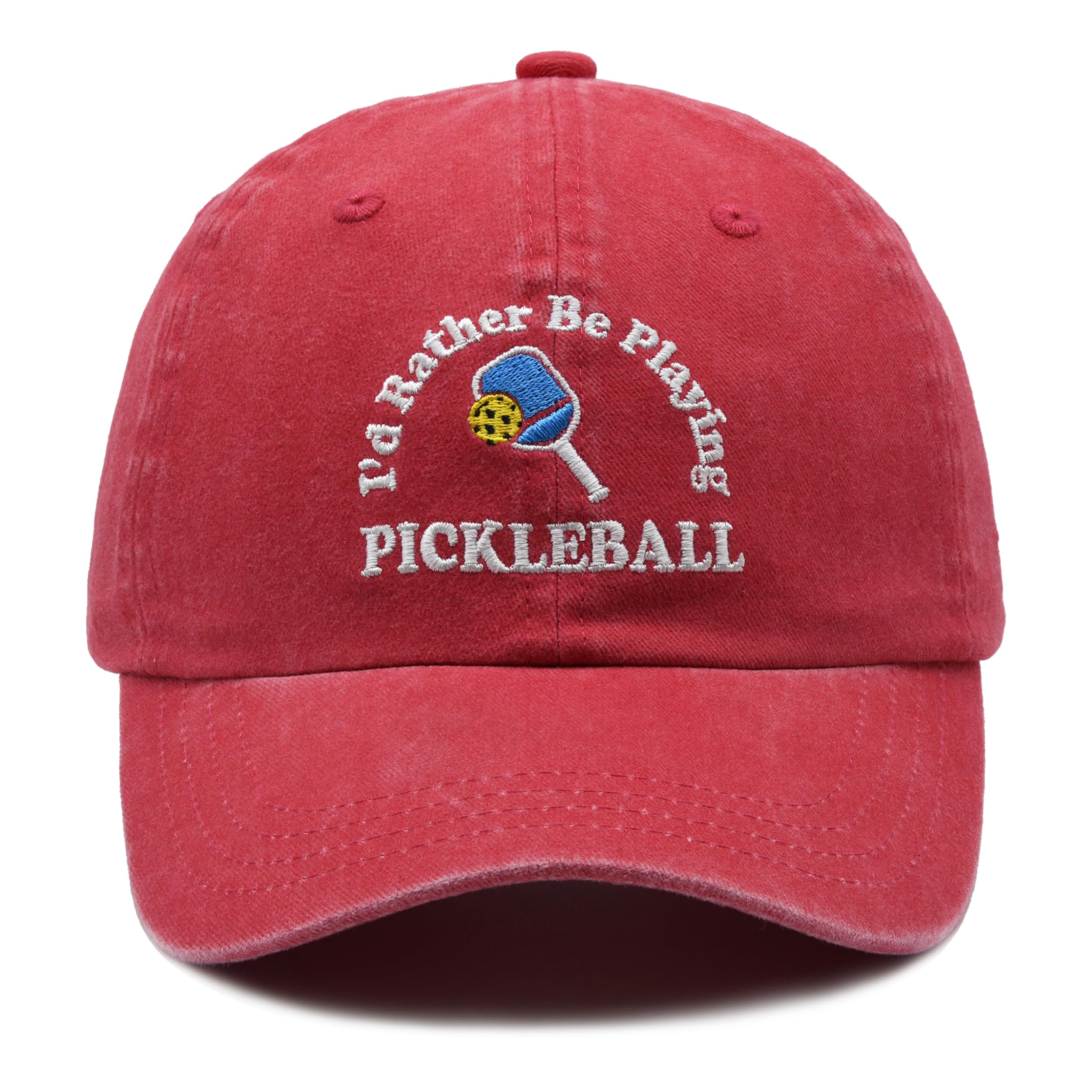 Waldeal Pickleball Hat, I'd Rather Be Playing Pickleball Baseball Cap, Adjustable Washed Baseball Cap for Men Women